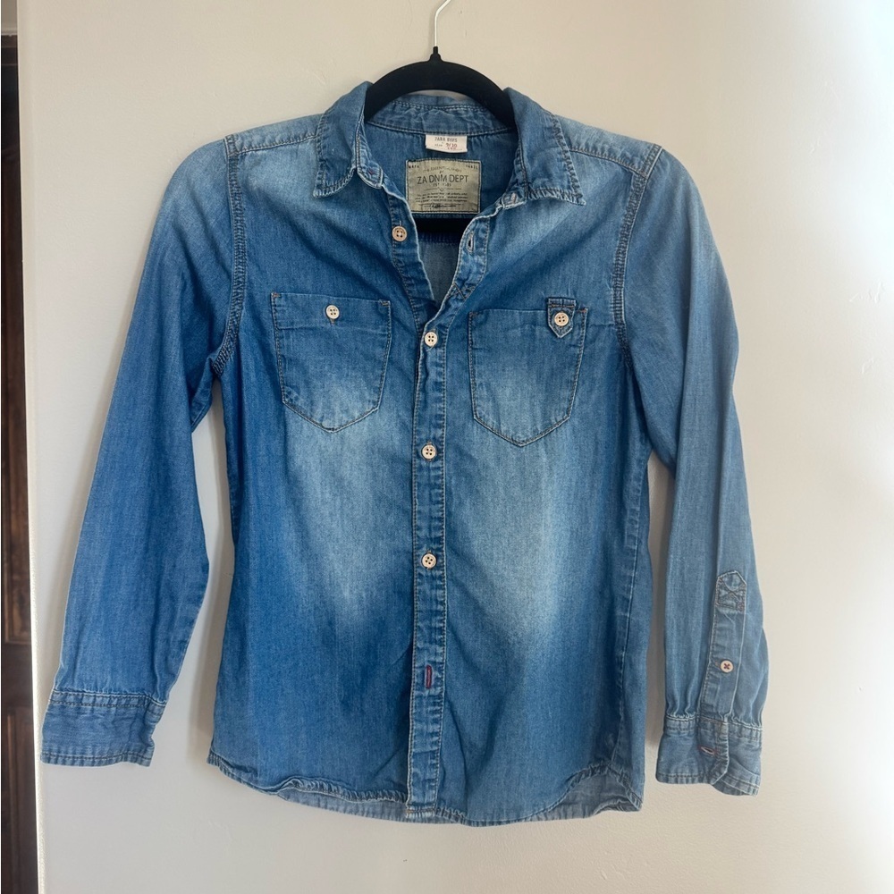Zara Boys Chambray Denim Shirt 9/10 Classic Casual Layering Preppy Streetwear
